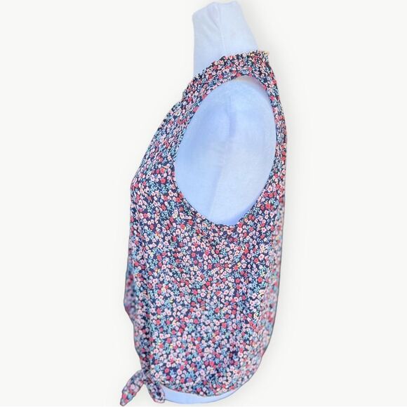 Sienna Sky Sleeveless Floral Colorful Tie Front Flowy Key Hole Blouse Top. Large - Picture 3 of 8